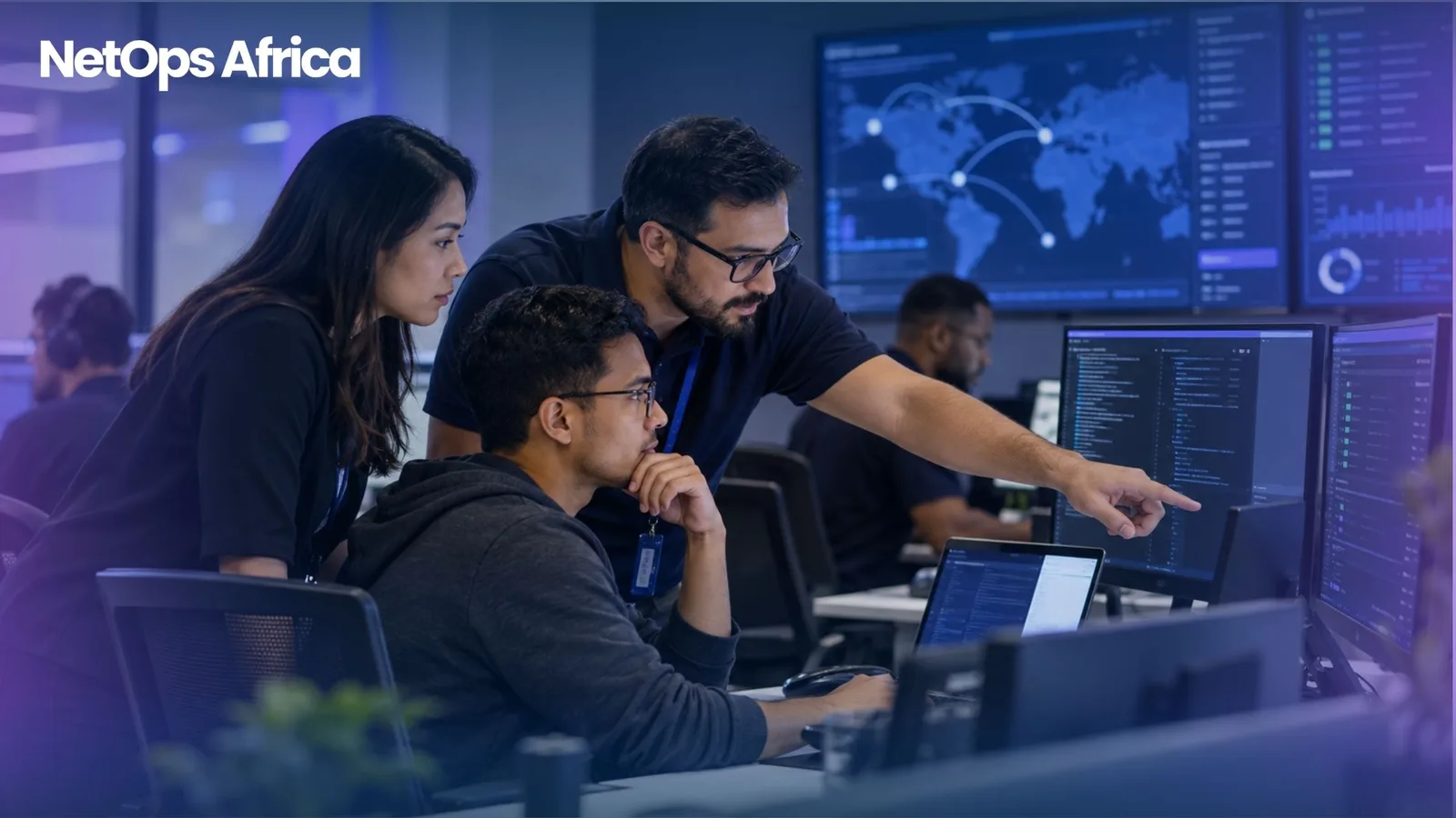 IT professionals working together in a technical support environment representing the staffing challenges facing MSPs